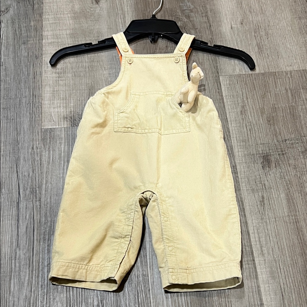 HTF Gymboree Vintage Kangaroo print overalls with stuffed kangaroo size 3-6M